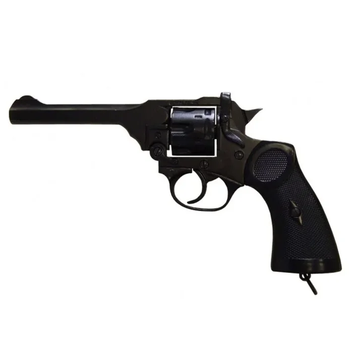 Réplica de Revólver Mk 4, diseñado por Webley en el Reino Unido 1923 en la 2ª Guerra Mundial, fabricado en metal y plástico negro, con cañón ciego, no funciona, para decoración