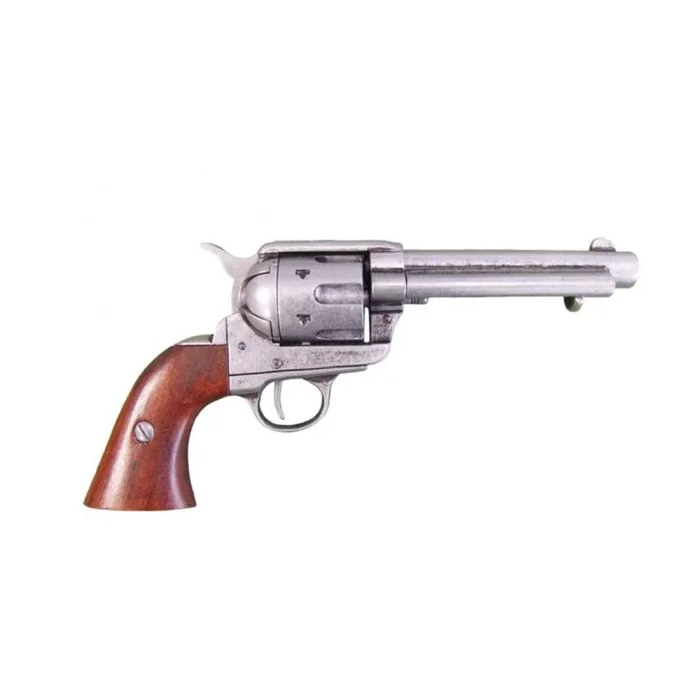 Réplica de revólver Peacemaker 5½» fabricada en metal y madera, con mecanismo simulador de carga y disparo y tambor giratorio de color plata, con cañón ciego, no funciona, para decoración
