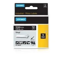 Rhino – Cinta de vinilo permanente para etiquetas industriales, 1,27 cm x 5,5 m, impresión en blanco y negro