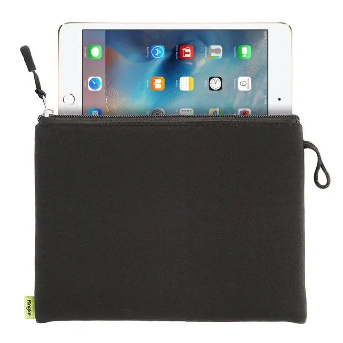 Ringke Cushion Pouch Bolsa de viaje acolchada de manga suave (Black Negro/240mm x 170mm) Bolsa portátil con organizador de viaje portátil con asa ergonómica con cremallera para electrónica universal compacta, dispositivos pequeños, discos duros, netbook