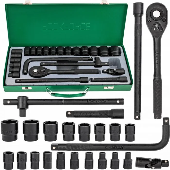 ROCKFORCE PROFESSIONAL TOOLS Juego de Llaves de Vaso y carraca 1/2′ 24 Piezas 8-32 mm Caja metálica – Maletín Llaves de Vaso y carraca 24 Piezas- ncluye Llave de Trinquete, Ideal para Bricolaje