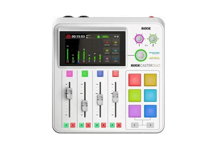 RØDE RØDECaster Duo RØDECaster Duo de RØDE, solución de producción de audio compacta todo en uno para podcasts, transmisiones, producción musical y creación de contenido (Blanco)