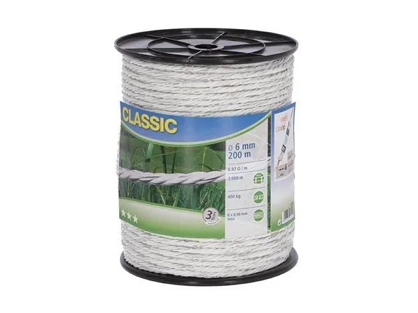 Rope classic 200 m, ø 6 mm, white, 6 x 0,40 niro