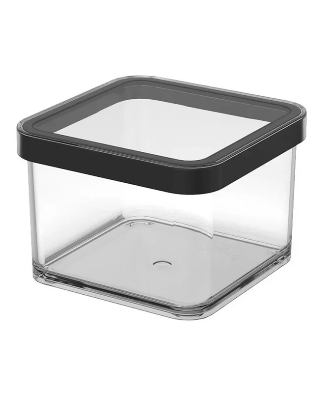 Rotho Loft – Tarro cuadrado con tapa y junta, apto para alimentos, caja de almacenamiento, utensilios de cocina, organizador, plástico (SAN), sin BPA, transparente/negro (0,5 L cuadrado)