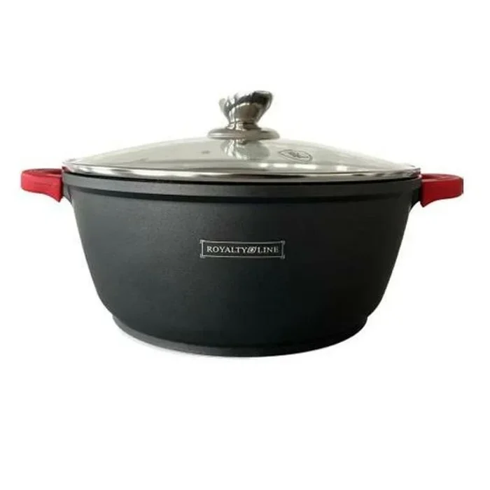 Royalty Line, Cazuela con revestimiento de mármol, 24 cm, con tapa de vidrio Aluminio fundido a presión – revestimiento de mármol