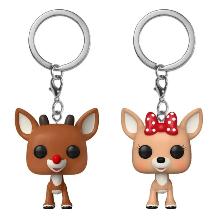 Rudolph, el reno de la nariz roja pack de 2 llaveros pop! vinyl rudolph & clarice 4 cm