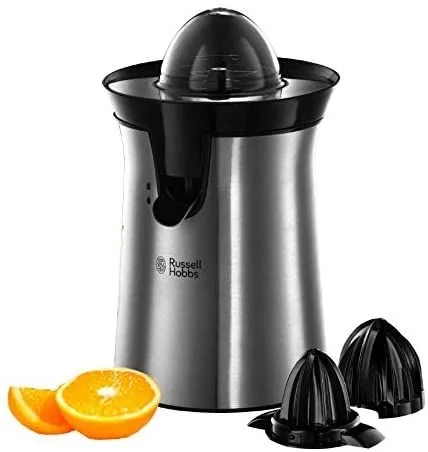 Russell Hobbs Exprimidor Eléctrico Classics – Exprimidor de Naranjas y Zumos, 2 Conos Intercambiables, Función de Cambio de la Dirección, Boquilla Antigoteo, Acero Inoxidable, Plata – 22760-56