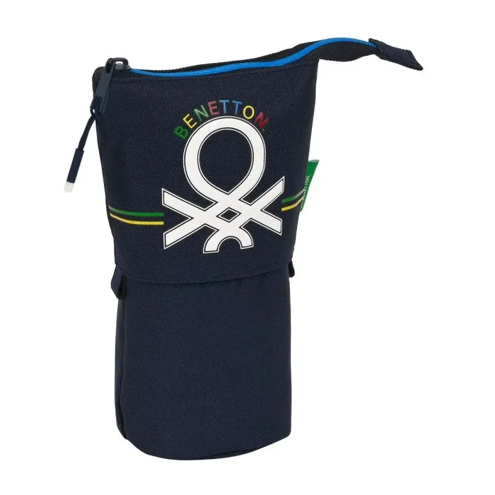 Safta BENETTON Sixties – Portatodo Convertible en Cubilete, Estuche Infantil, Estuche Niño, Ideal para Niños de 5 a 14 Años, Cómodo y Versátil, Calidad y Resistencia, 8x6x19 cm, Color Azul marino