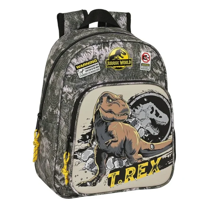 Safta JURASSIC WORLD WARNING – Mochila Escolar Infantil, Ideal para Niños de Diferentes Edades, Cómoda y Versátil, Calidad y Resistencia, 27x10x33 cm, Color Gris