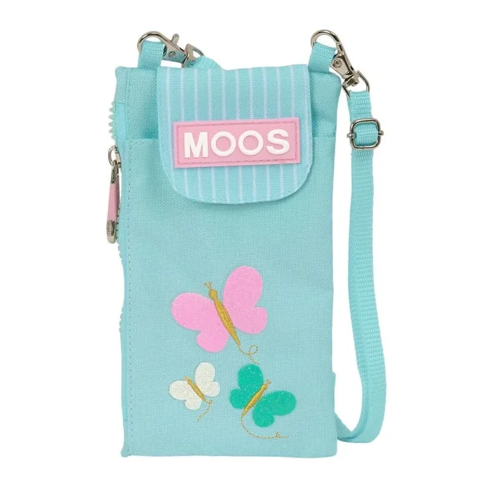 Safta Moos Butterflies – Monedero Portamóvil, Monedero Estándar, para Móvil, Tejido Reciclado, Cómodo y Versátil, Calidad y Resistencia, 19×10 cm, Color Azul Claro