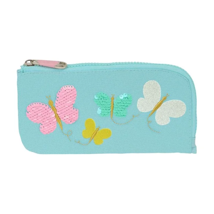 Safta Moos Butterflies – Portatodo Plano, Tejido Reciclable, Estuche Infantil, Estuche Niño, Ideal para Niños en Edad Escolar, Cómodo y Versátil, Calidad y Resistencia, 23x1x11, Color Azul Claro