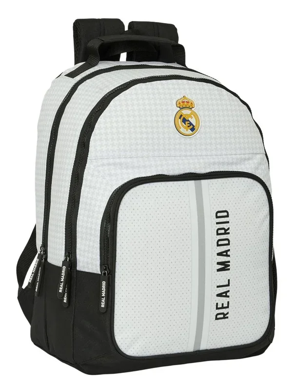 Safta REAL MADRID 1ª EQUIPACIÓN 24/25 – Mochila Escolar, Mochila, Ideal para Niños de Diferentes Edades, Cómoda y Versátil, Calidad y Resistencia, 32x16x42 cm, Color Blanco/gris
