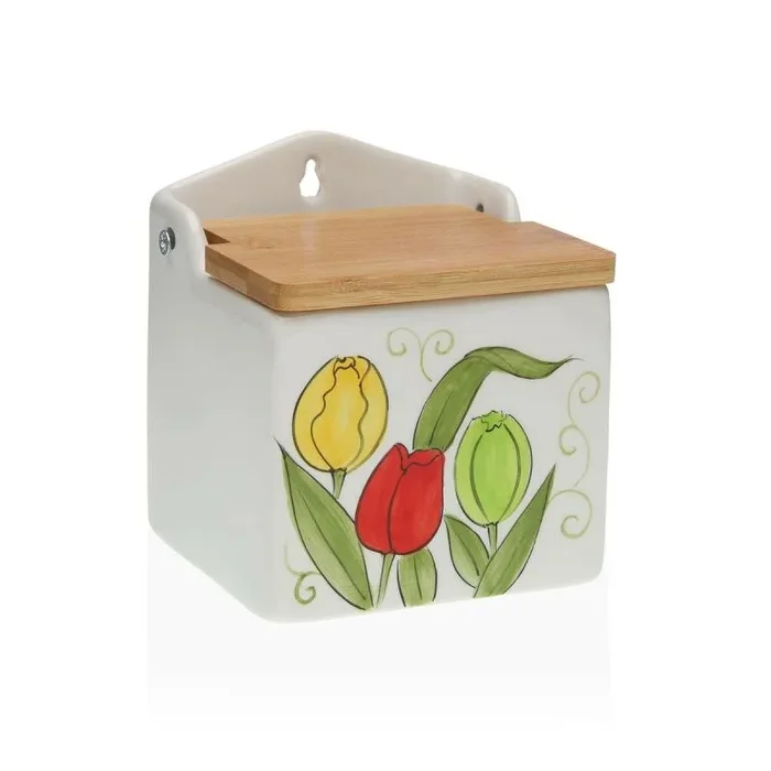 Salero con Tapa Versa Cerámica Bambú Dolomita Tulipán 10 x 12,5 x 11 cm – Marca: Versa – EAN: 8420327558534