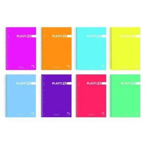 SAM – PACSA Paquete 5 LIBRETAS Folio con Tapa DE Polipropileno TRANSLUCIDO Serie PLASTIPAC 80 Hojas CUADRICULA 4X4 Papel 90GR Colores Surtidos