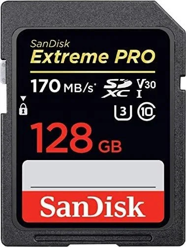 SanDisk Extreme PRO – Tarjeta de memoria SDXC de 128 GB, hasta 170 MB/s, Class 10, U3 y V30