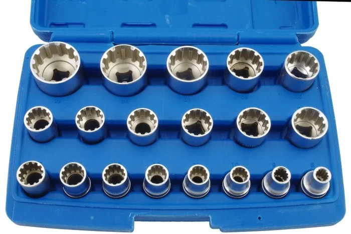 Satra Gearlock – Juego de llaves de vaso (19 piezas, perfil E, 8-32 mm, 1/2″, multibloqueo)