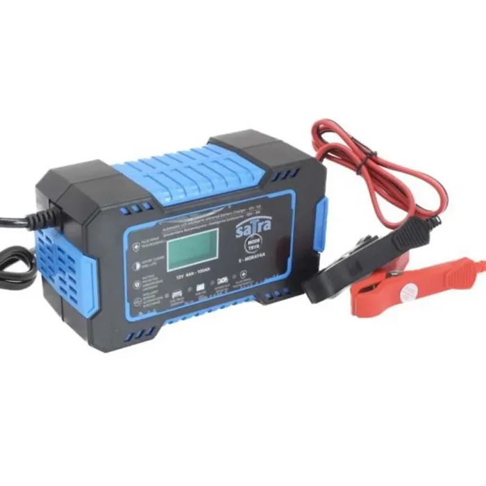 Satra, Prostownik LCD 12V/24V 8A/4A, cargador de batería con pantalla LCD, protección contra sobrecarga, cortocircuito y sobrecalentamiento, ideal para vehículos y equipos