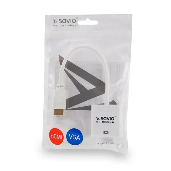 Savio CL-27 adaptador de cable de vídeo 0,2 m VGA (D-Sub) HDMI tipo A (Estándar) Blanco