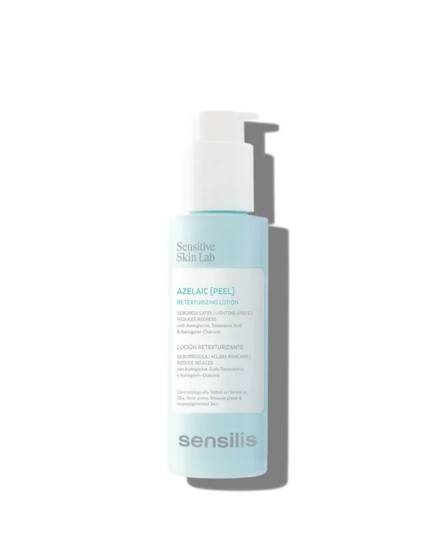 Sensilis – Azelaic Peel, Loción Textura Gel Retexturizante, Seborregula, Aclara Manchas y Reduce Rojeces, con Azeloglicina y Prebióticos, Apto para Pieles Sensibles, Grasas o Acneicas – 100 ml
