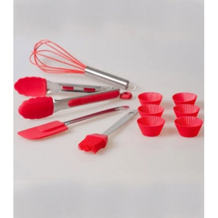 Set 10 utensilios de reposteria jocca 1983 – incluye espátula/pinzas/6 moldes magdalenas/batidora y pincel silicona – mango acero inoxidable