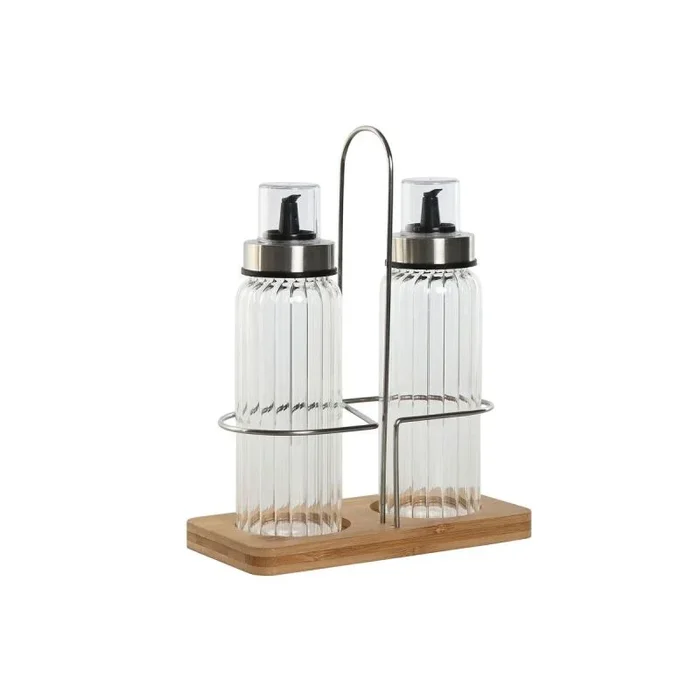 Set de aceitera y vinagrera home esprit transparente natural bambú cristal 18,5 x 9,3 x 24 cm