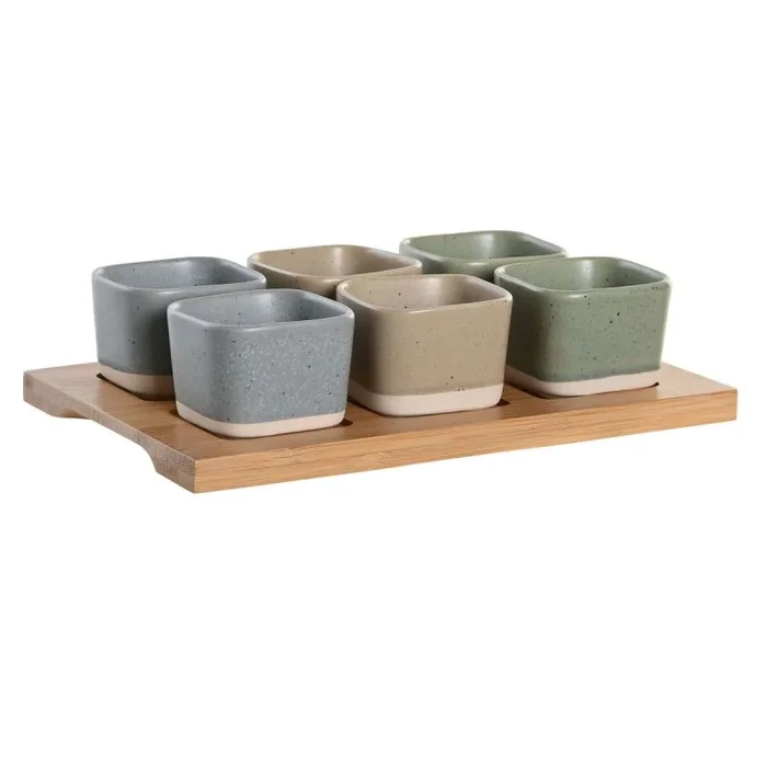Set de aperitivo dkd home decor 21,6 x 15 x 1,5 cm porcelana multicolor bambú escandinavo