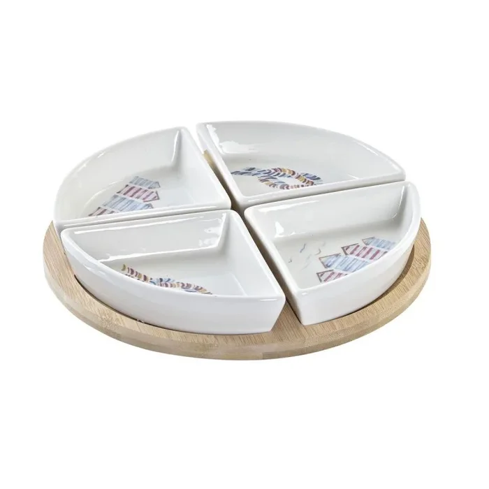 Set de aperitivo dkd home decor azul natural bambú gres mediterráneo 21,5 x 21,5 x 1 cm (5 pcs)