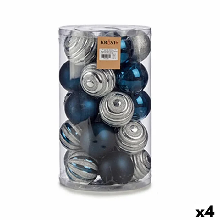 Set de Bolas de Navidad Azul Plateado PVC Ø 8 cm (4 Unidades)