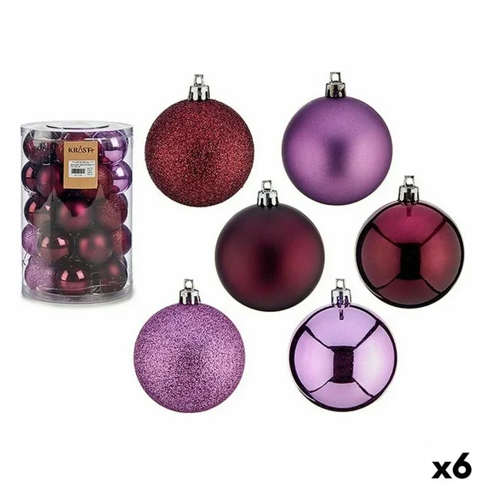 Set de bolas de navidad morado plástico 6 x 7 x 6 cm (6 unidades)