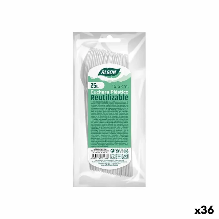 Set de cucharas algon reutilizable blanco 36 unidades 16,5 cm