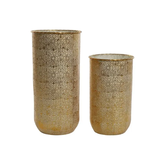 Set de maceteros home esprit dorado metal moderno 25,5 x 25,5 x 44 cm (2 piezas)