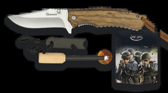 Set de navaja de madera zebra Albainox + pedernal con rascador