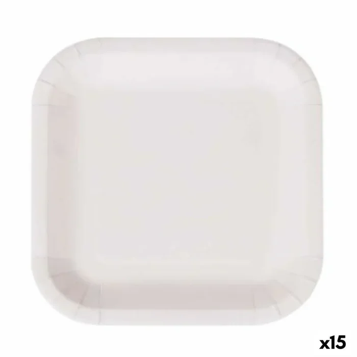 Set de platos algon desechables blanco cartón cuadrado 26 cm (15 unidades)