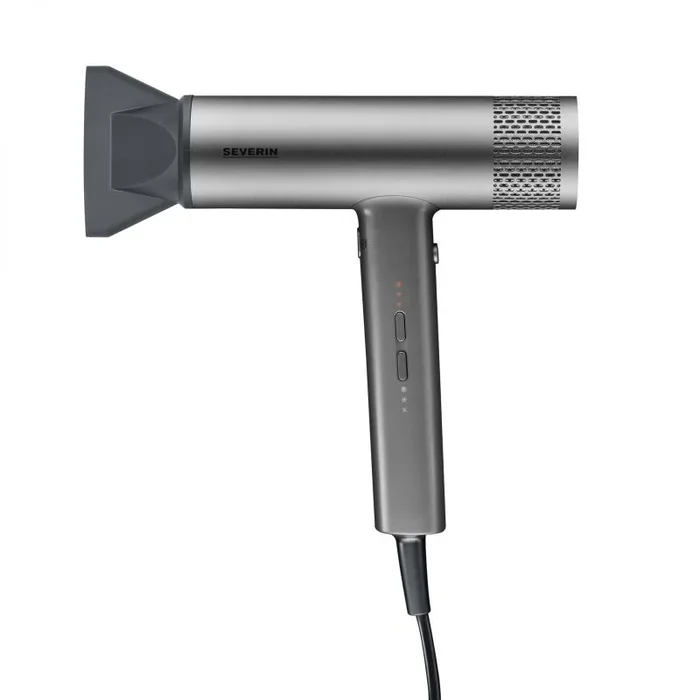 SEVERIN Secador de pelo de alto rendimiento con motor BLDC y tecnología iónica, Secador de pelo con difusor magnético y concentrador, Potencia de 2.000 W, Gris, HT 0169