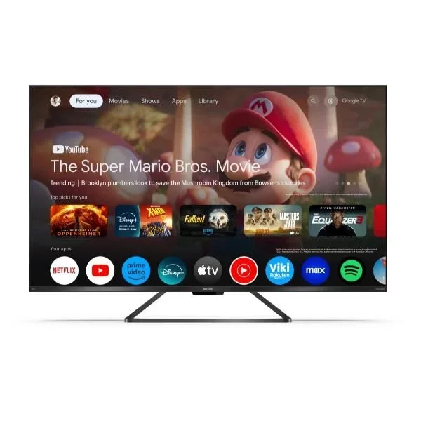 Sharp Gaming QLED 144Hz 55GR8265E Google TV de 55″, 4K Ultra HD, 4X HDMI 2.1, 2X USB, Bluetooth, Dolby Vision IQ y Atmos, Google Assistant, Altavoces Harman/kardon 2x12W, Negro