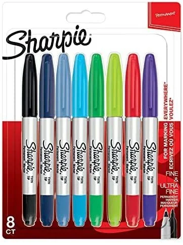 Sharpie rotulador permanente de doble punta | puntas fina y ultrafina | colores surtidos | paquete de 8 marcadores | material escolar ideal