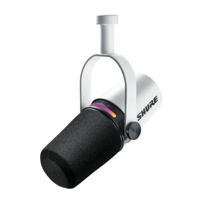 Shure MV7+ Podcast Mikrofon-Verbessertes Audio, LED-Touchpanel, USB-C- und XLR-Ausgänge, Auto-Level-Modus, digitaler Pop-Filter, Halleffekte, Podcasting, Streaming, Aufnahme – Weiss