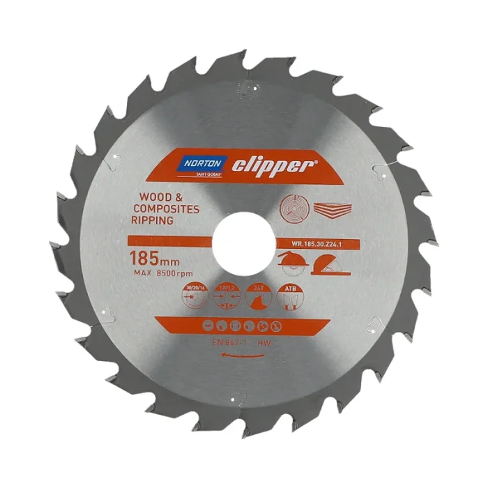 Sierra circular Norton Clipper NORTON 185 mm (1,8 / 1,2) Corte de madera y materiales compuestos | Dientes de carburo | Alta precisión | Baja vibración y ruido