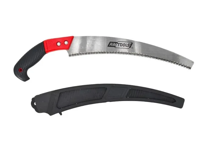 Sierra para ramas con funda, Awtools, modelo 330mm, ideal para cortes precisos en ramas gruesas, diseño ergonómico, incluye funda para fácil transporte, herramienta profesional