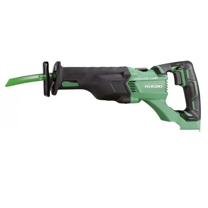Sierra recíproca Hikoki CR18DBLW4, 2500 SPM, motor potente, diseño robusto en negro y verde, ideal para cortes rápidos y precisos en madera, metal y otros materiales