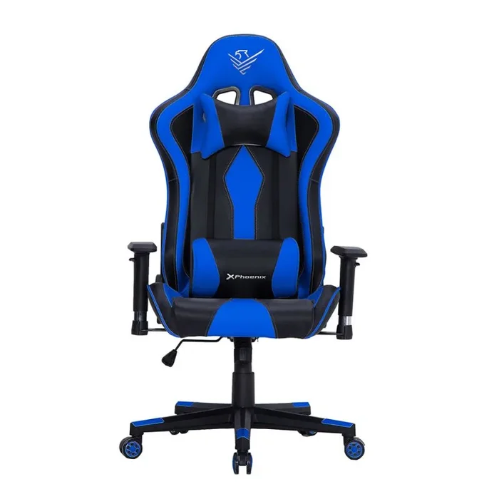 Silla gaming phoenix tournament ajustable altura y bloqueo – reposabrazos 2d regulables y antideslizamiento – cojin lumbar y cervical – respaldo adjustable 80º – giro 360º ruedas nylon – azul