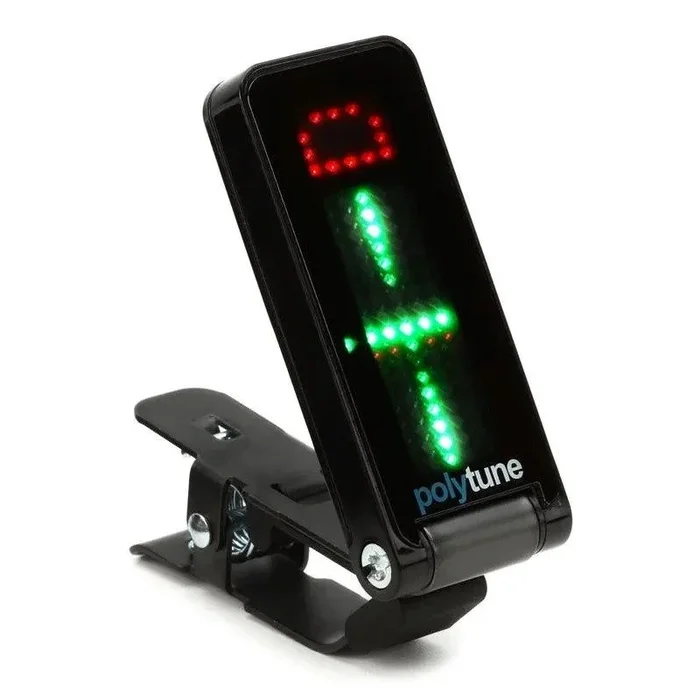 Sintonizador con clip POLYTUNE CLIP de TC Electronic con modos polifónico, estroboscópico y cromático y pantalla de matriz de 108 LED para un rendimiento de afinación máximo