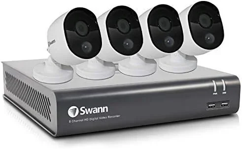 Sistema de Seguridad Swann de 8 Canales: DVR-4580 1080p Full HD con Disco Duro de 1 TB y 4 cámaras 1080p con Sensor térmico PRO-1080MSB