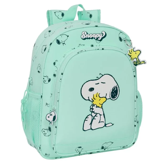 SNOOPY GROOVY – Mochila Escolar Niño, Mochila Infantil, Adaptable a Carro, Ideal para Niños en Edad Escolar, Cómoda y Versátil, Calidad y Resistencia, 32x12x38 cm, Color Verde Agua