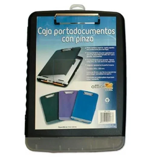 Soporte con Pinza Porta Documentos NEGRO con Apartado para lápices y Bolígrafos. – REF. 9568 – Plástico rígido de gran resistencia con porta lapices y pinza metálica by Office Box.