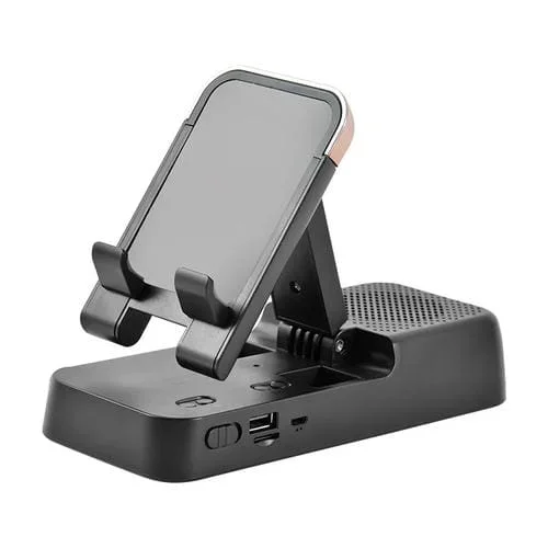 Soporte de Escritorio Multifuncional para Teléfono Móvil y Tableta con Altavoz Bluetooth (Negro)