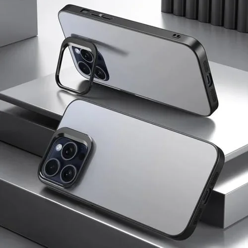 Soporte para Lente + Estuche para Teléfono + Aleación de Aluminio + iPhone 14 Pro + Sensación de Piel Esmerilada (Plata)