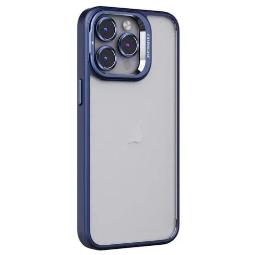 Soporte para Lente Invisible PC y Estuche Esmerilado TPU para iPhone 15 Pro Max (Azul Oscuro)