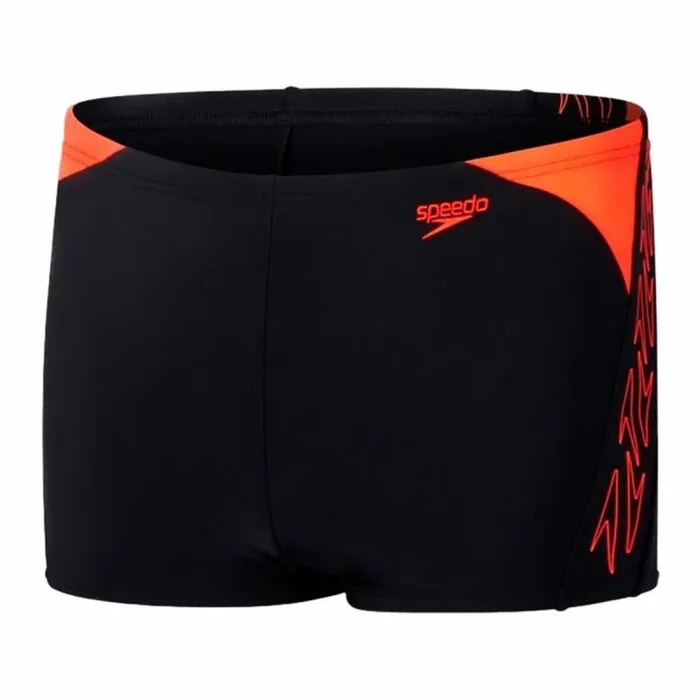 Speedo Bañador Aquashort Hyperboom Splice, Resistente al Cloro, Secado rápido, Tejido elástico, Detalle Estampado Aquashort para Niños, Negro, Rojo Sirena, 7-8 años