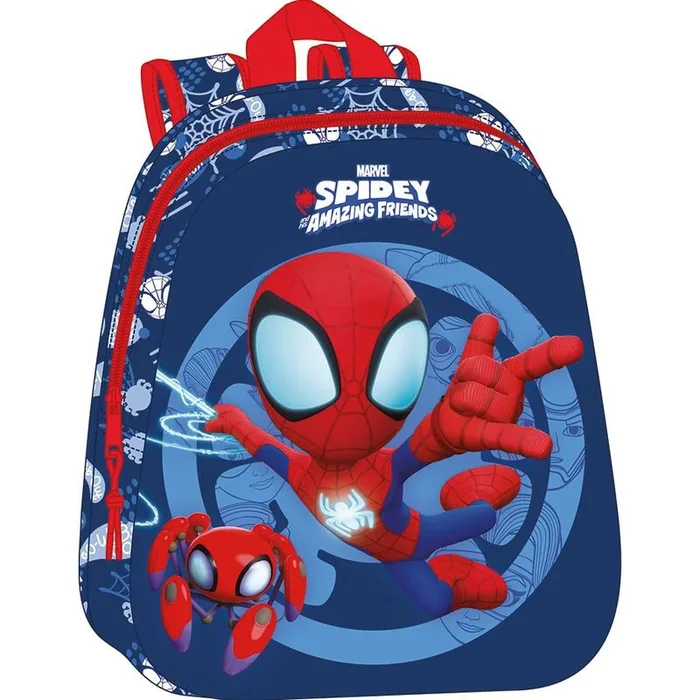 SPIDEY – Mochila Escolar, con Diseño 3D, Adaptable a Carro, Ideal para Niños de Diferentes Edades, Cómoda y Versátil, Calidad y Resistencia, 27x10x33 cm, Color Azul Marino/Rojo